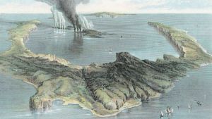 Zeichnung des Vulkanausbruches auf Thera.