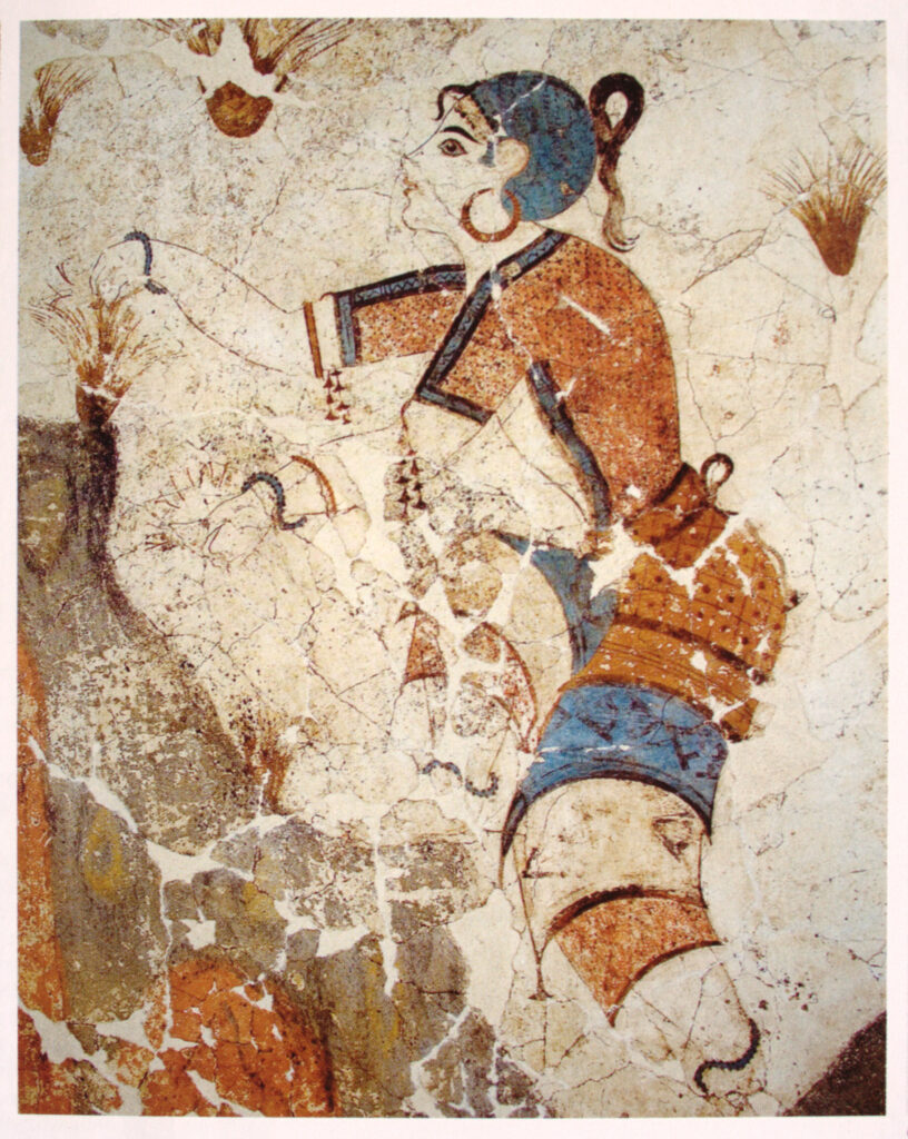 Minoisches Fresko der "Safransammlerinnen" aus Thera, Detail.