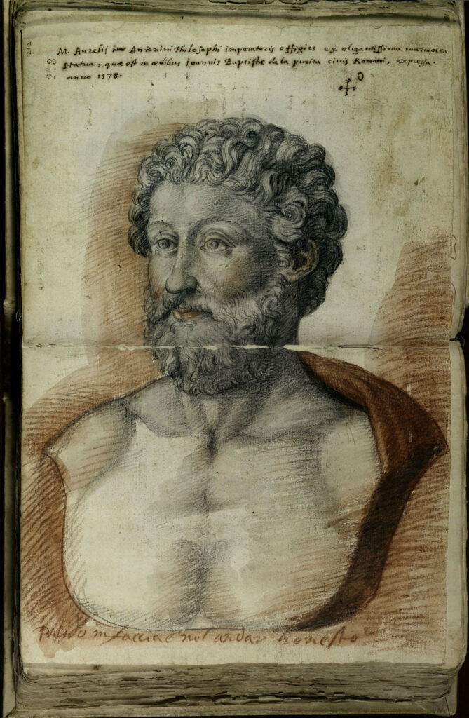Zeichnung einer Porträtbüste des Kaisers Marc Aurel