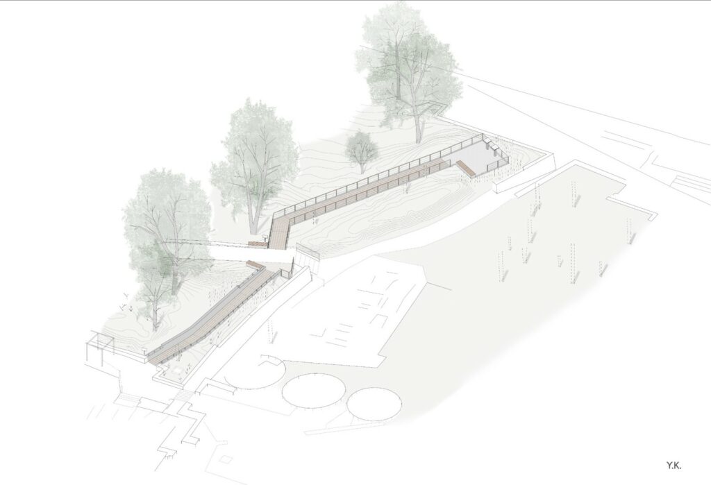 Architektonisches Model für einen neuen Weg durch den Palast von Knossos. Der Weg ist auf beiden Seiten abgezäunt und hat keine Stufen.